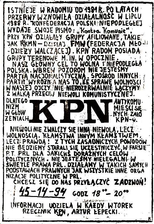 ulotka z 1989 roku wykonana sitodrukiem